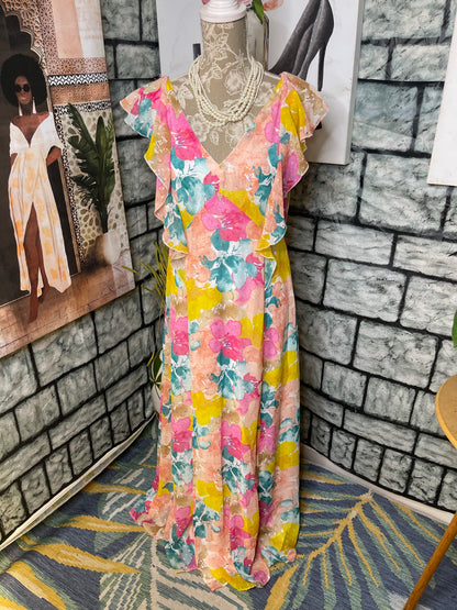 NEW Cato Yellow Pink Print Dress Women sz Large