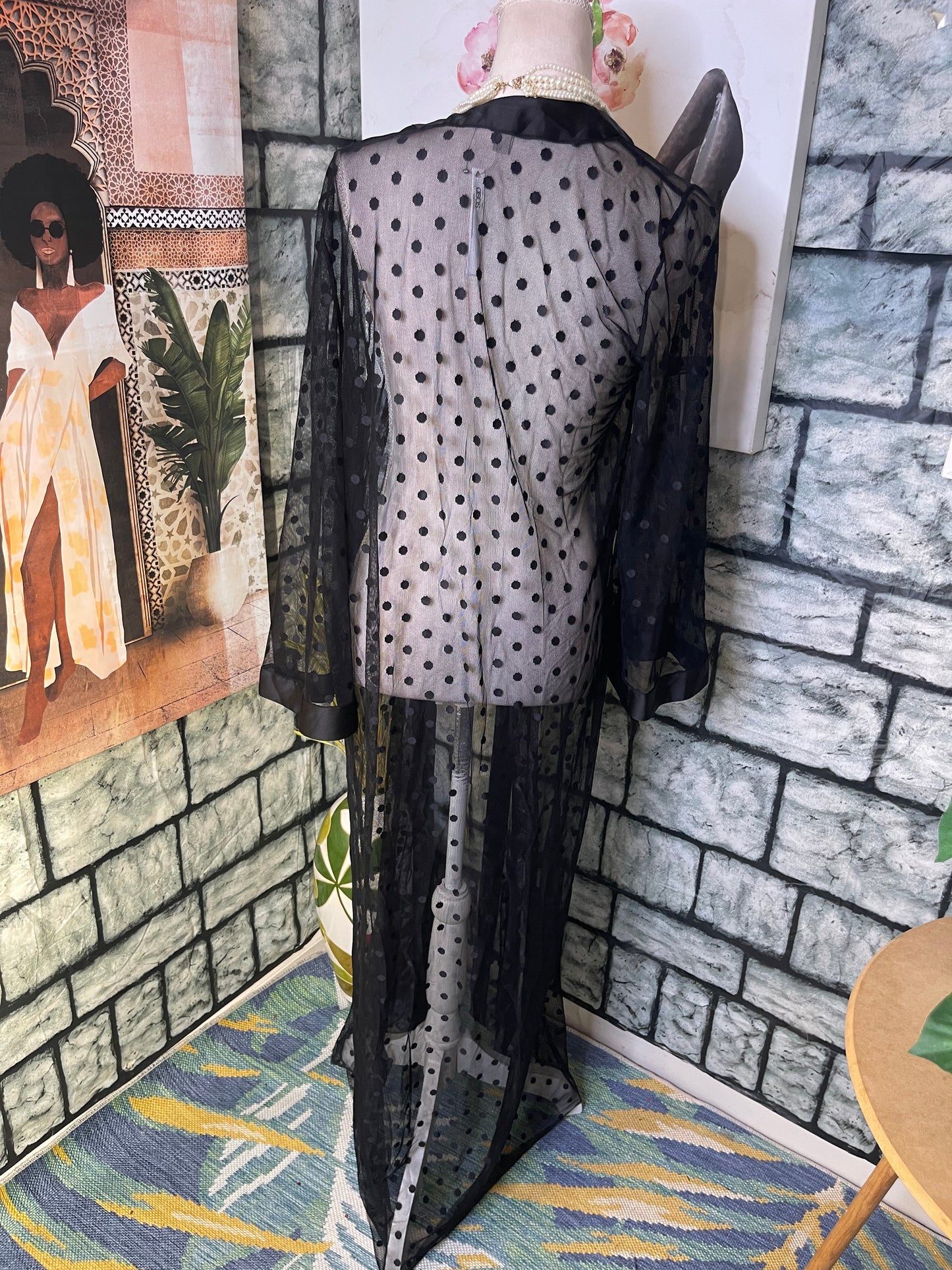 NEW Asos Black Polka Dot Duster Cover Women sz XS (CAN FIT A SMALL, missing wrap)