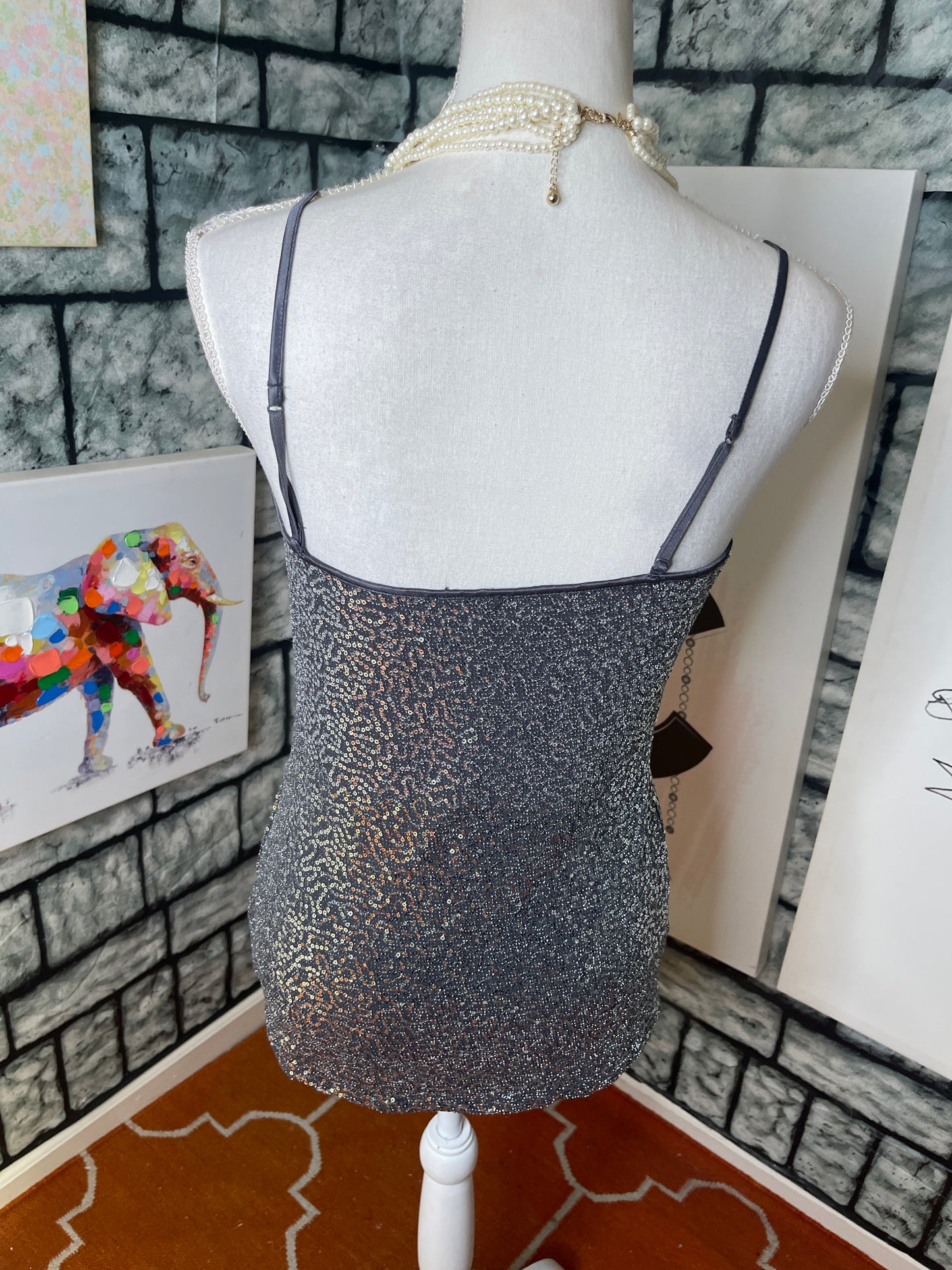 Gray Sequin Top Women sz Medium