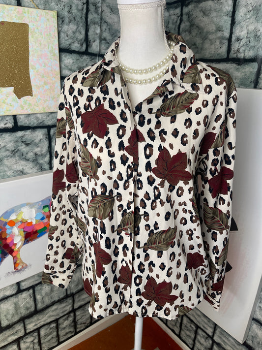 Martinique tan fall button blouse women sz 10