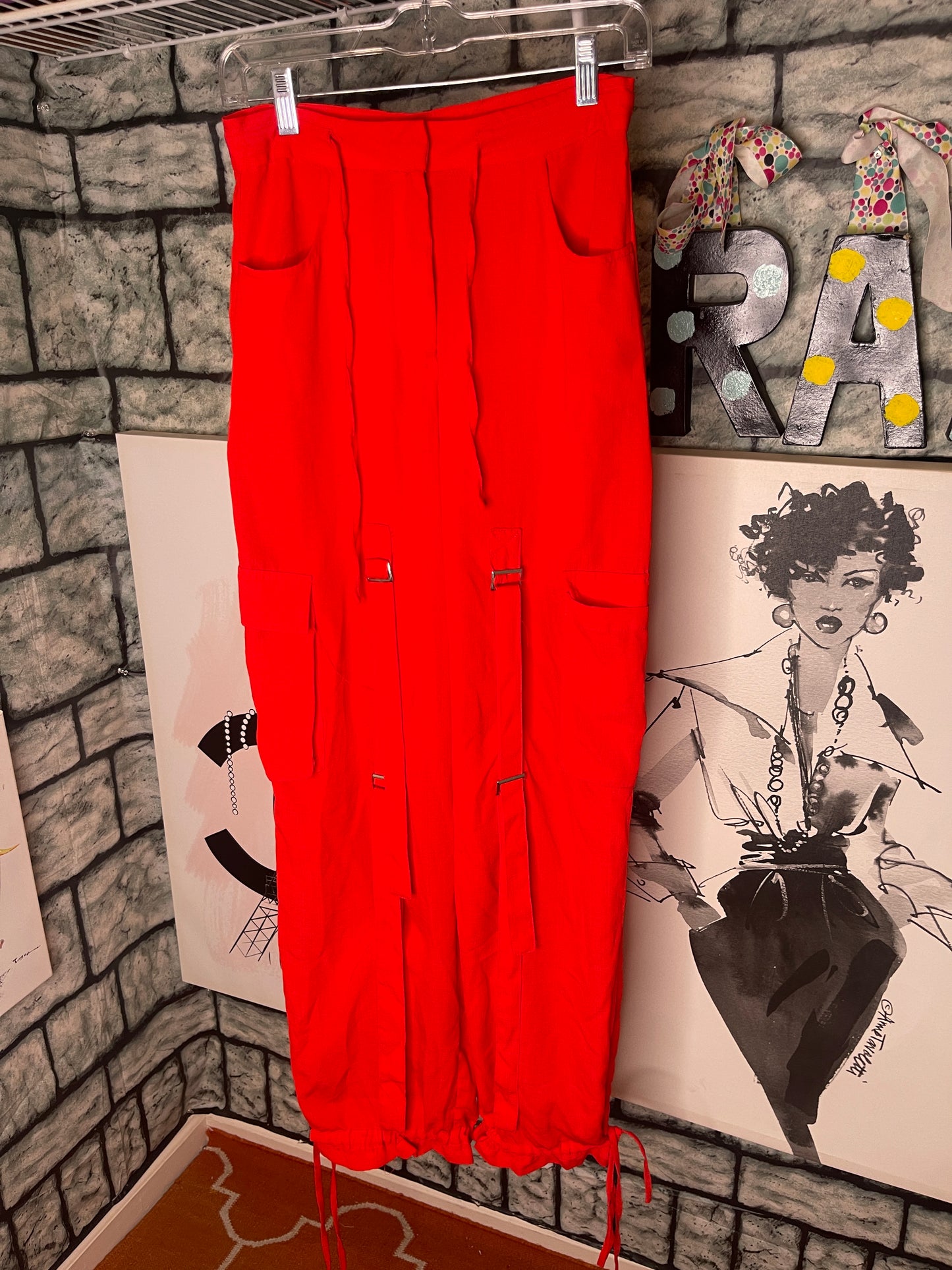 Nasty Gal Red Cargo Pants Women sz 6