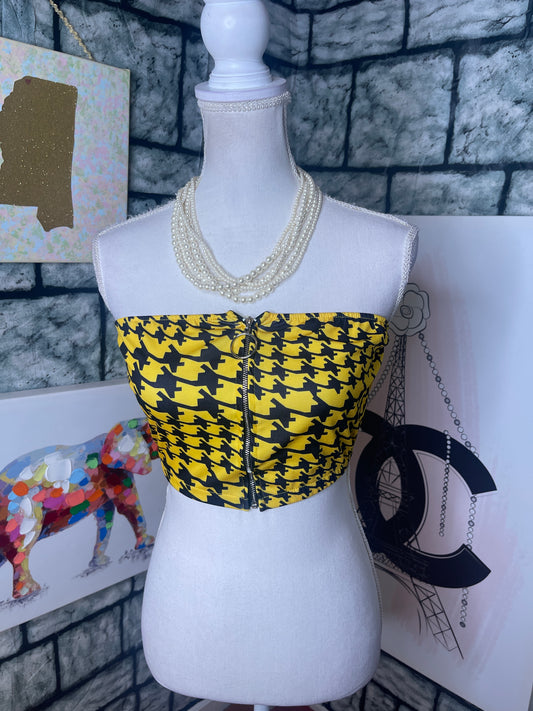 Yellow black crop top blouse women sz small