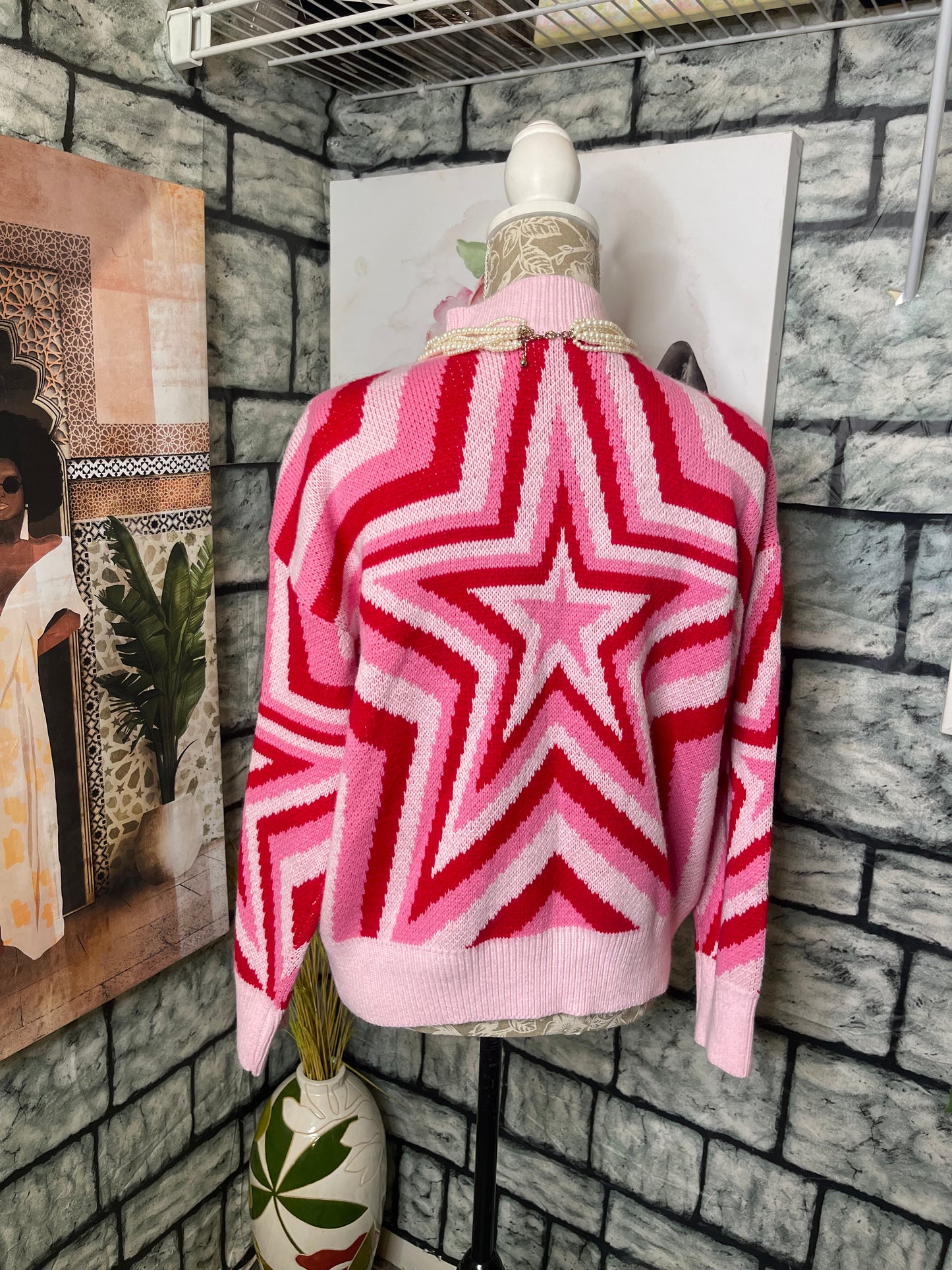 Shein Pink Red Heart Sweater Women sz Small & Medium