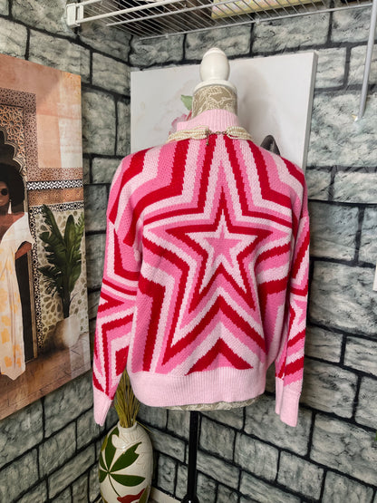 Shein Pink Red Heart Sweater Women sz Small & Medium