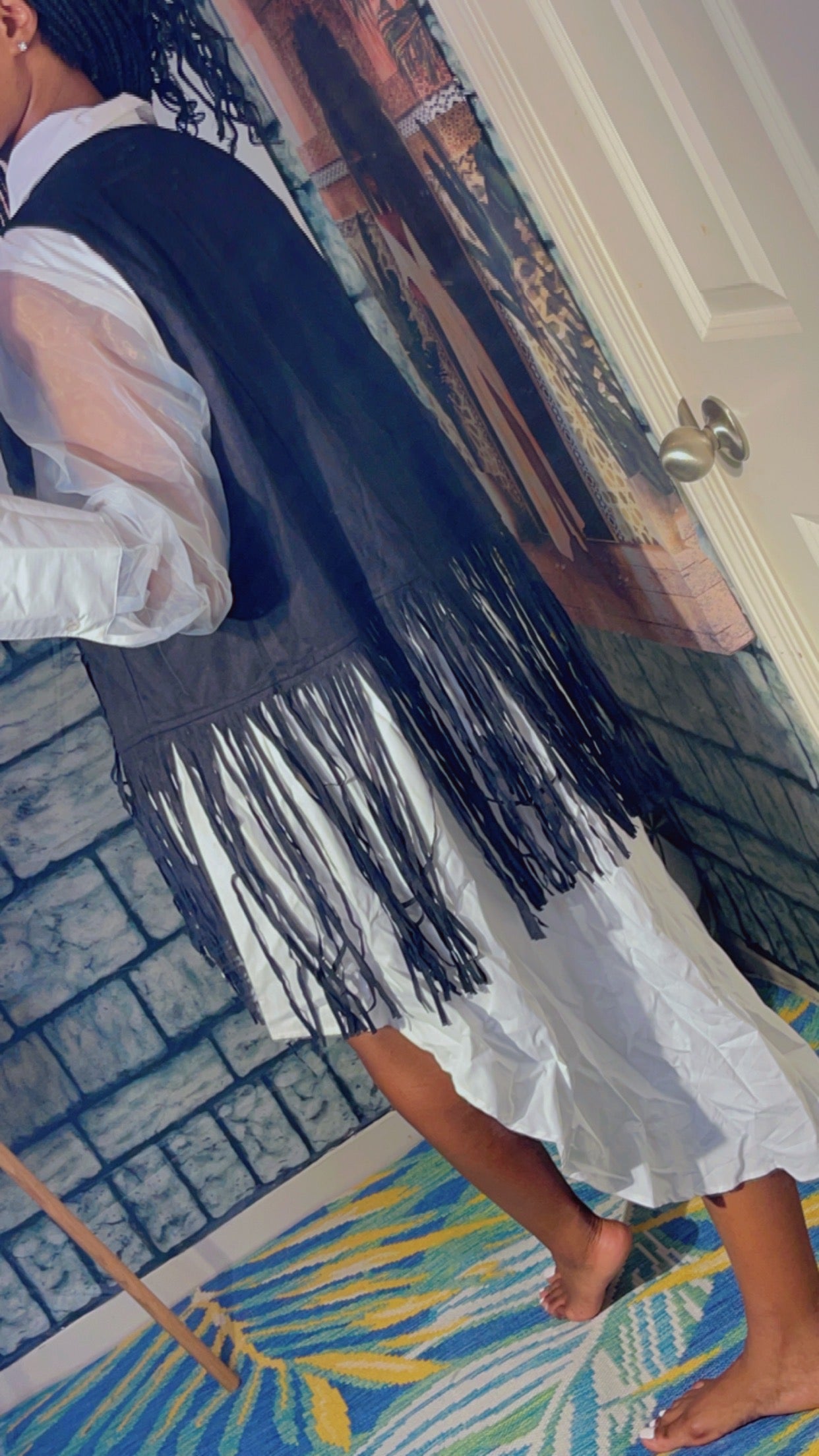 NEW 18 Centimeters White Black Fringe Blouse Wome sz 3XL