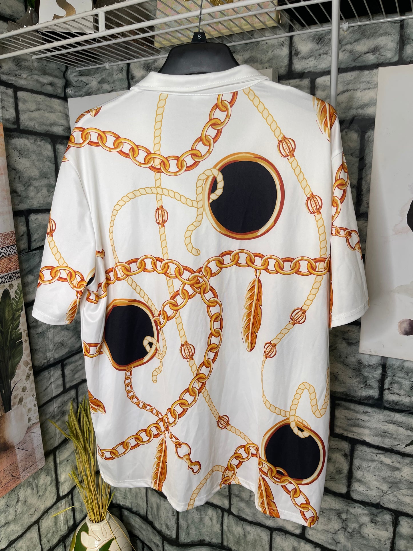 White Chain Polo Shirt Men sz 3XL