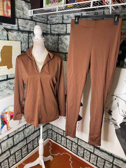 Fashion Nova Brown 2 Piece Pants Set Women sz Large