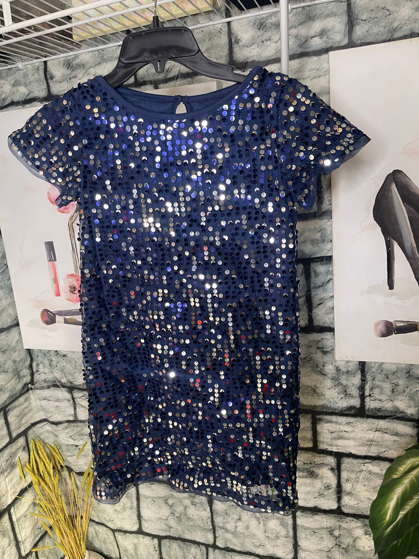 Wonder Nation Blue Sequin Dress Girls sz Medium 7/8