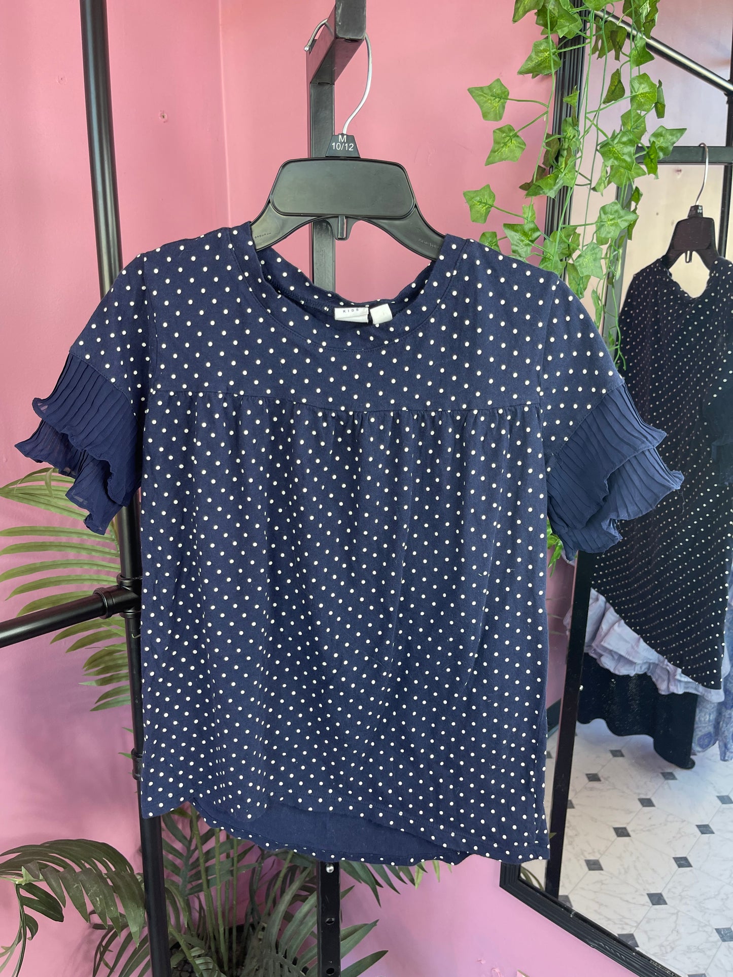 Gap Blue White Polka Dot Shirt Girls sz XL 12