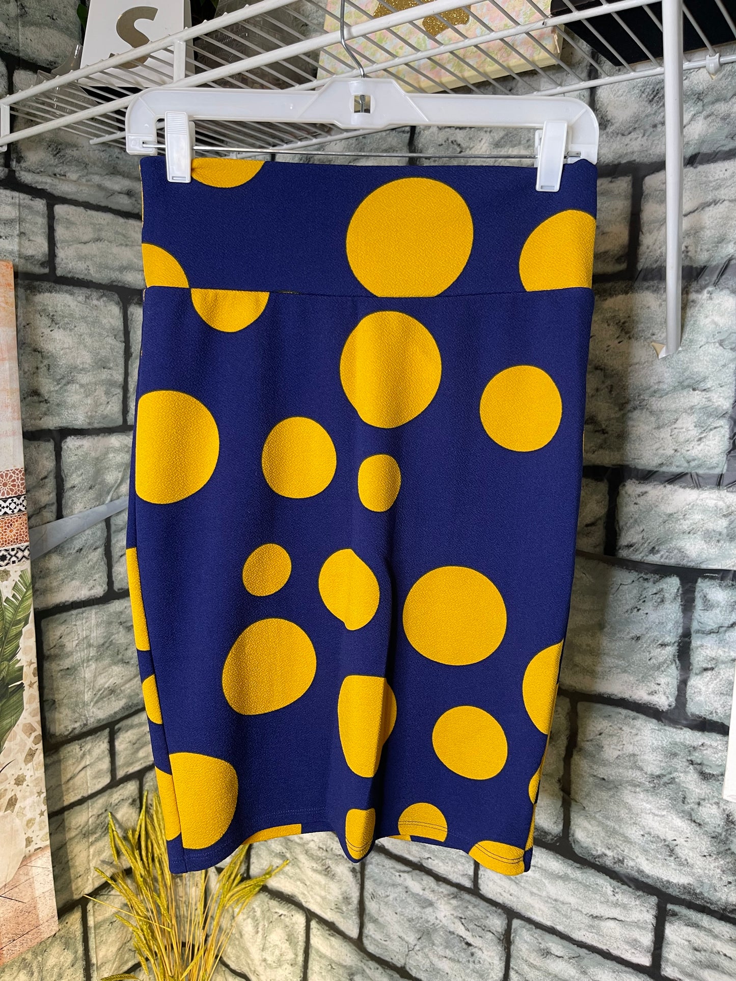 LulaRoe Blue Yellow Polka Dot Skirt Women sz Small