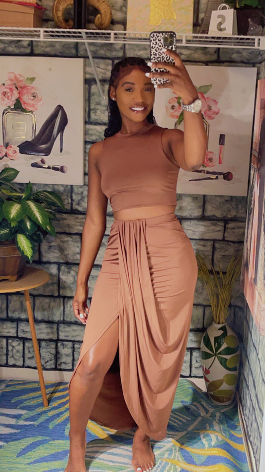 Zaful Brown 2 Piece Skirt Set Women sz Small