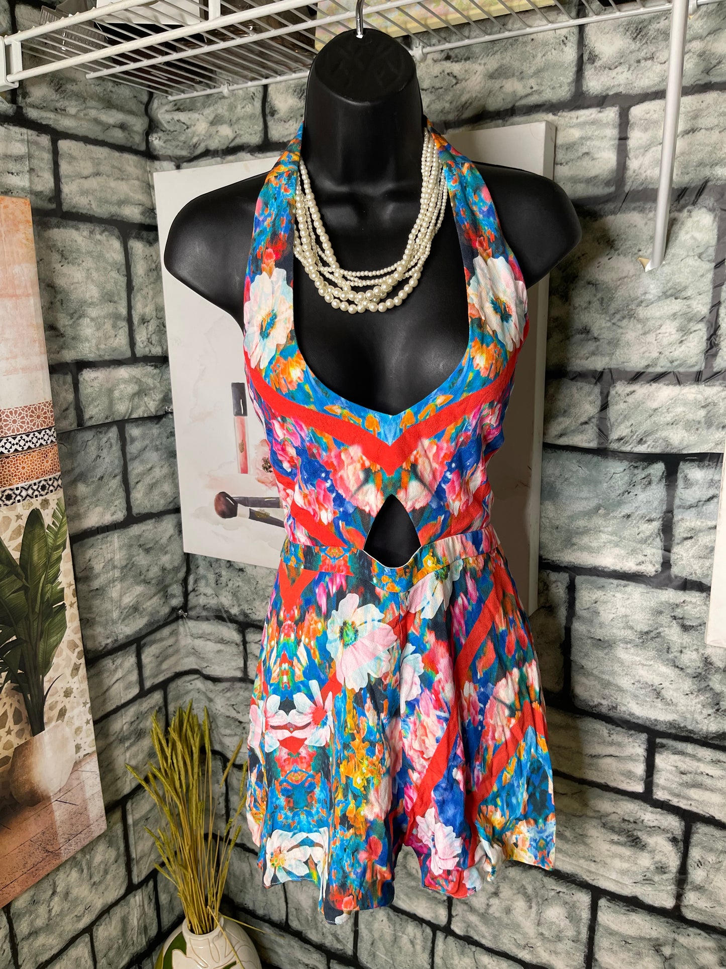 NBD Blue Red Jumpsuit Women sz Small