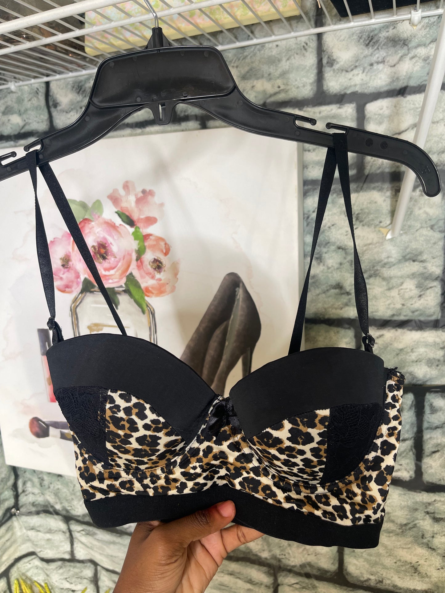 Black Beige Animal Print Bra Women sz 34B