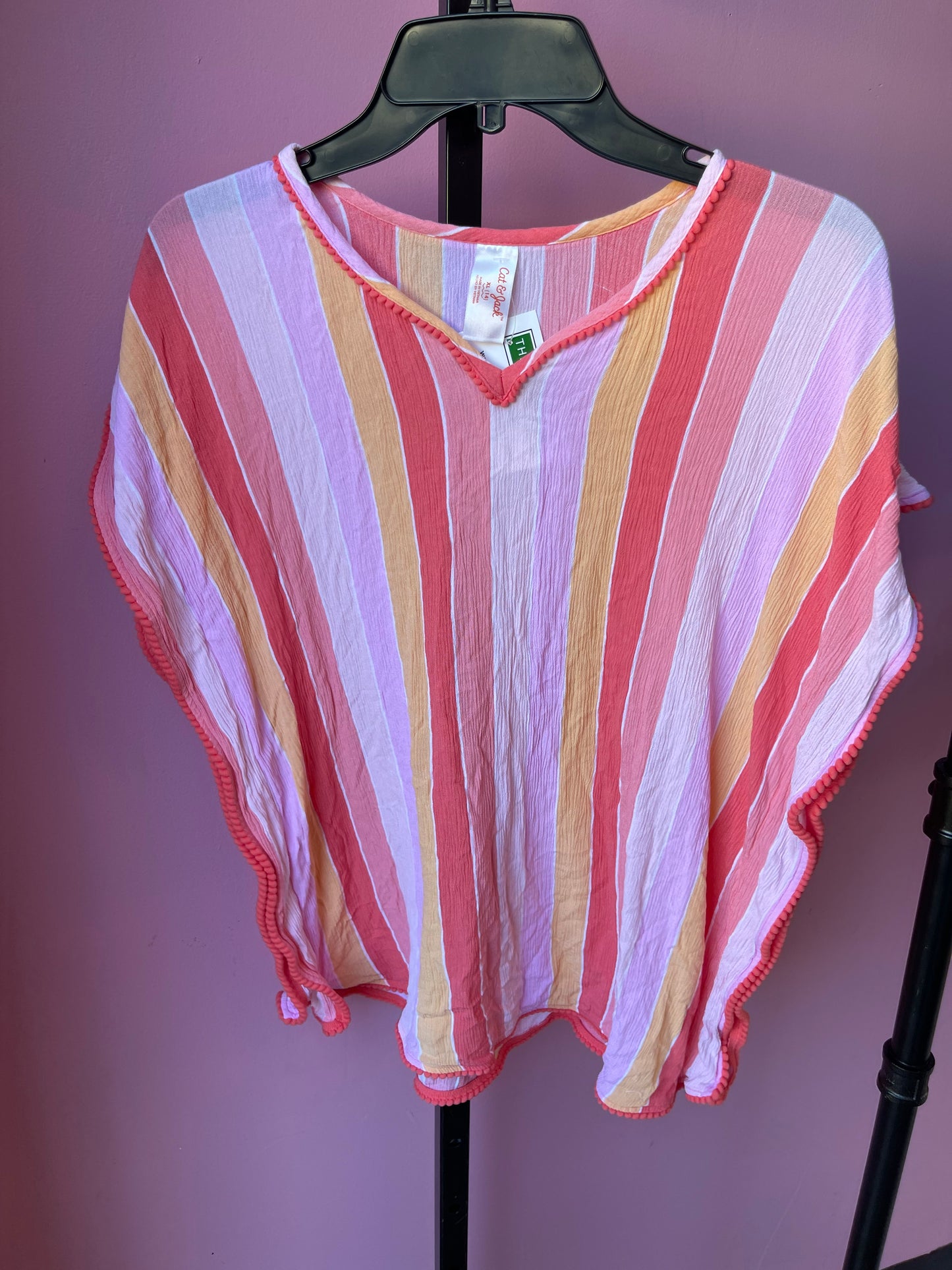 Cat & Jack Orange Pink Blouse Girls sz XL 14