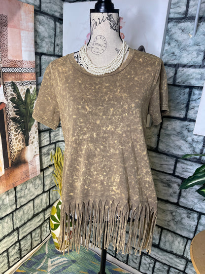 BiBi Brown Fringe Blouse Women sz Medium