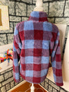 Eddie Bauer Red Blue Fuzzy Pullover Women sz Medium