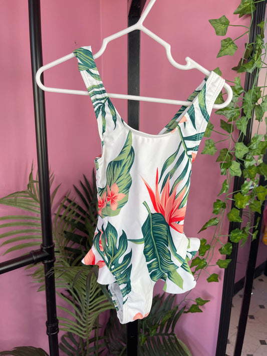 White Floral Swimsuit Toddler Girls sz Small