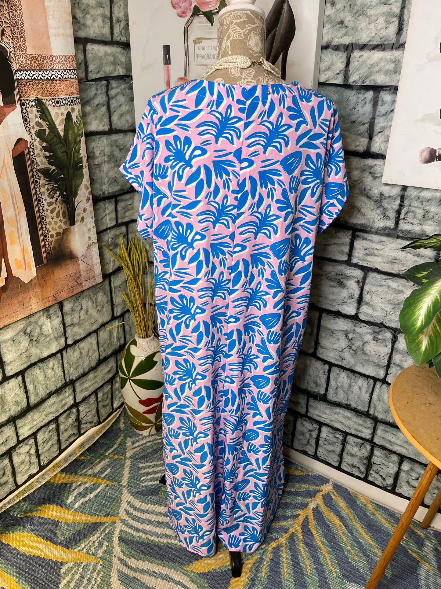 Michelle Mcdowell Blue Pink Floral Dress Women sz XL