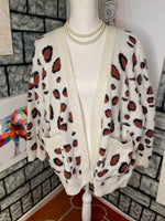 Main strip sweater cardigan white orange women sz Medium / Large