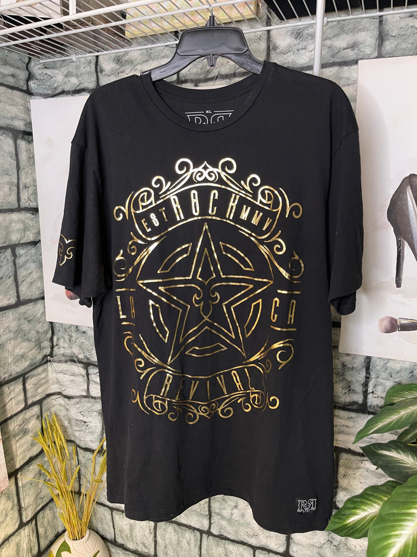 Rock Revival Black Gold Shirt Men sz XL