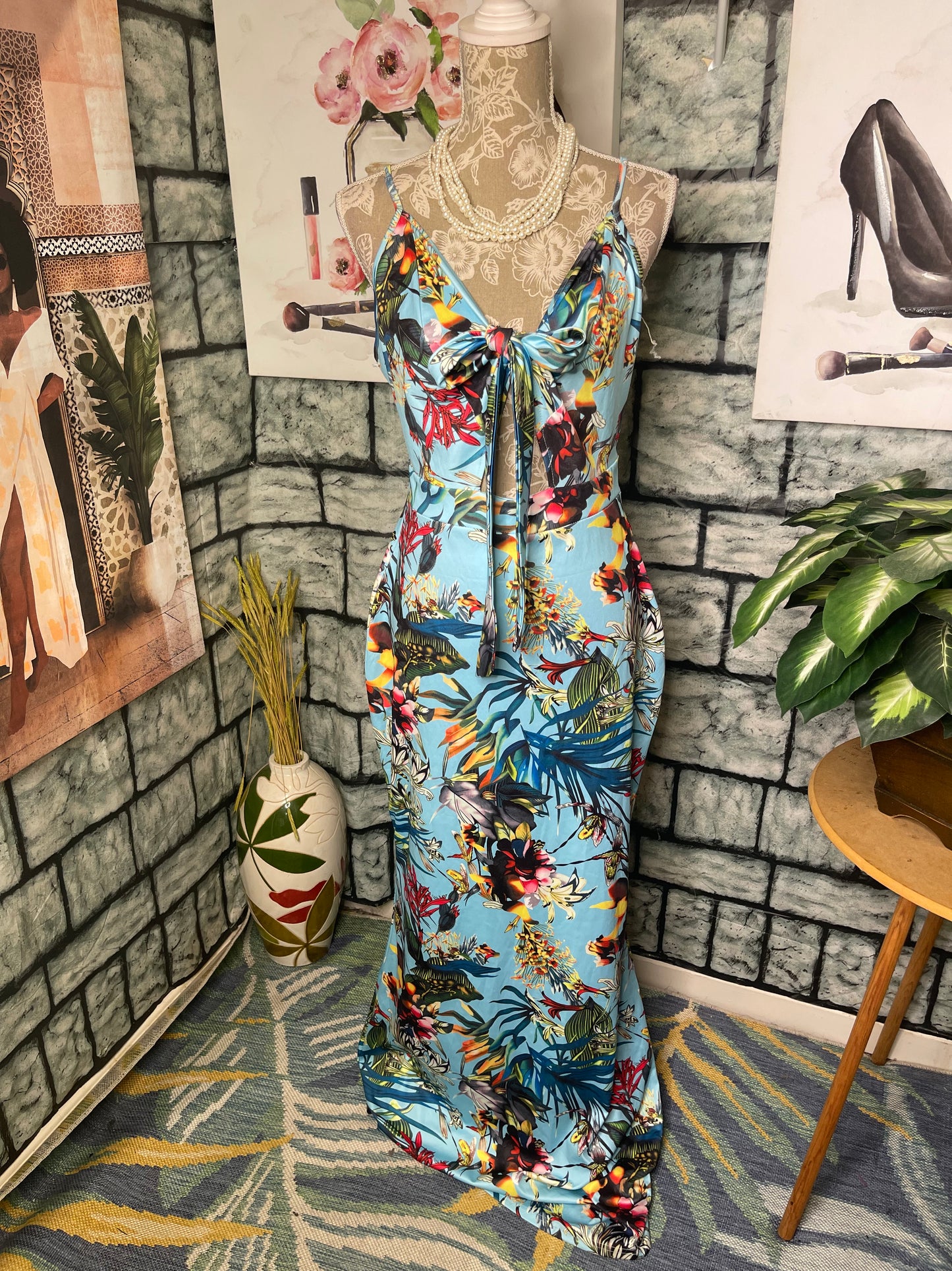 Blue Floral Dress Women sz Large