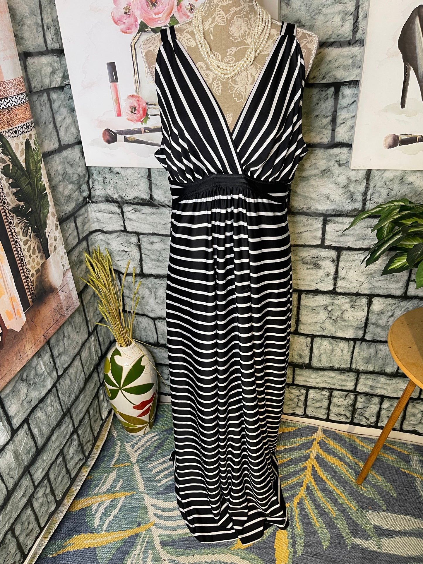 Metaphor Black White Dress Women sz XL