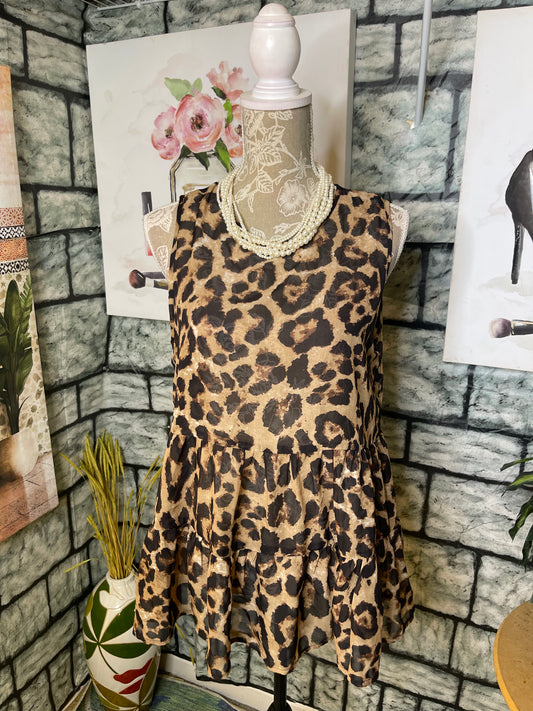 Shein Brown Black Print Blouse Women sz Medium