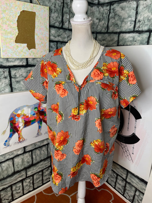 MPH Gray White Blouse Women sz 2XL