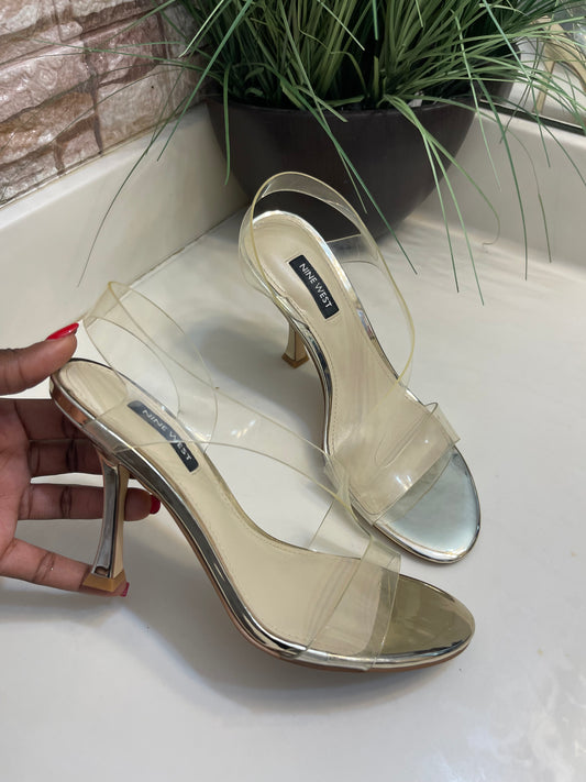 Nine West Gold Clear Low Heels Women sz 8