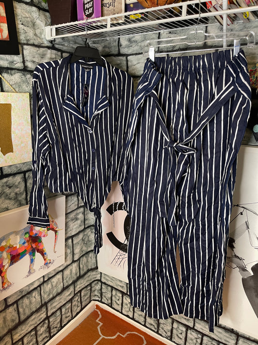 NEW Audrey Lane Blue and White Top Two Piece w/Pants Women Sz 3XL