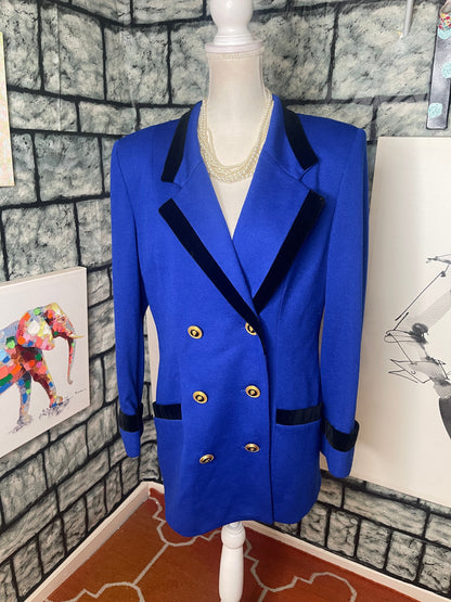 Oleg Ckassini Blue and Black blazer Jacket Women Sz 10