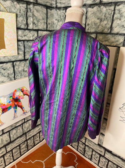 Thai Silk Purple Green Blazer Women sz Large