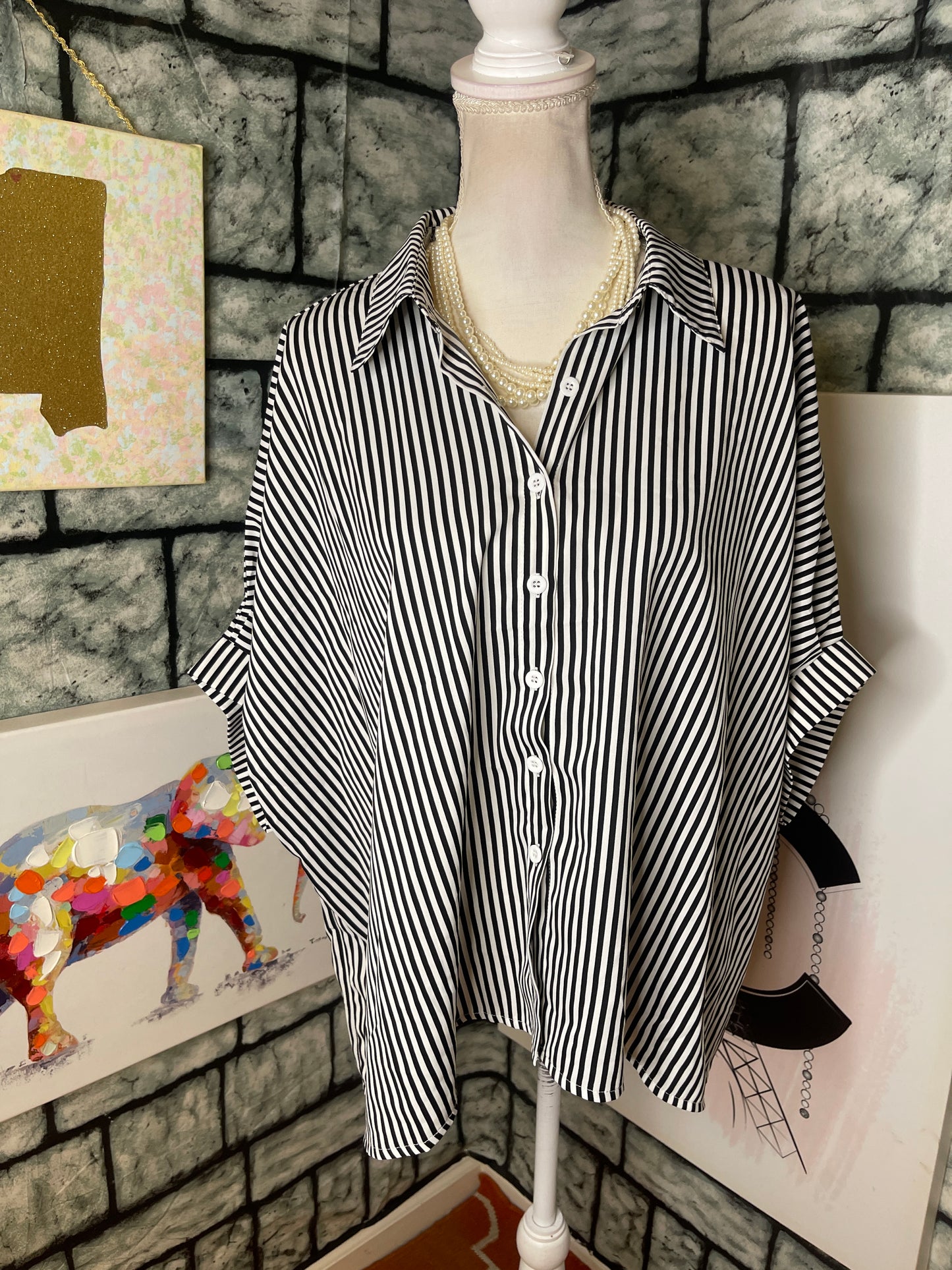 Joress Black White Button Blouse Women sz Large