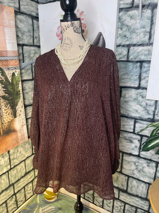 Entro Brown Silver Blouse Women sz XL