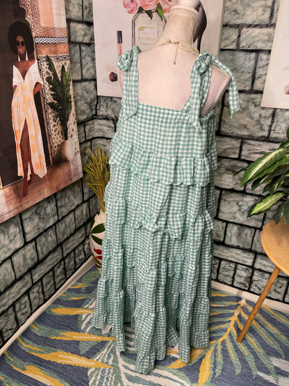 Marble Green White Ruffle Dress Women sz Medium / Large