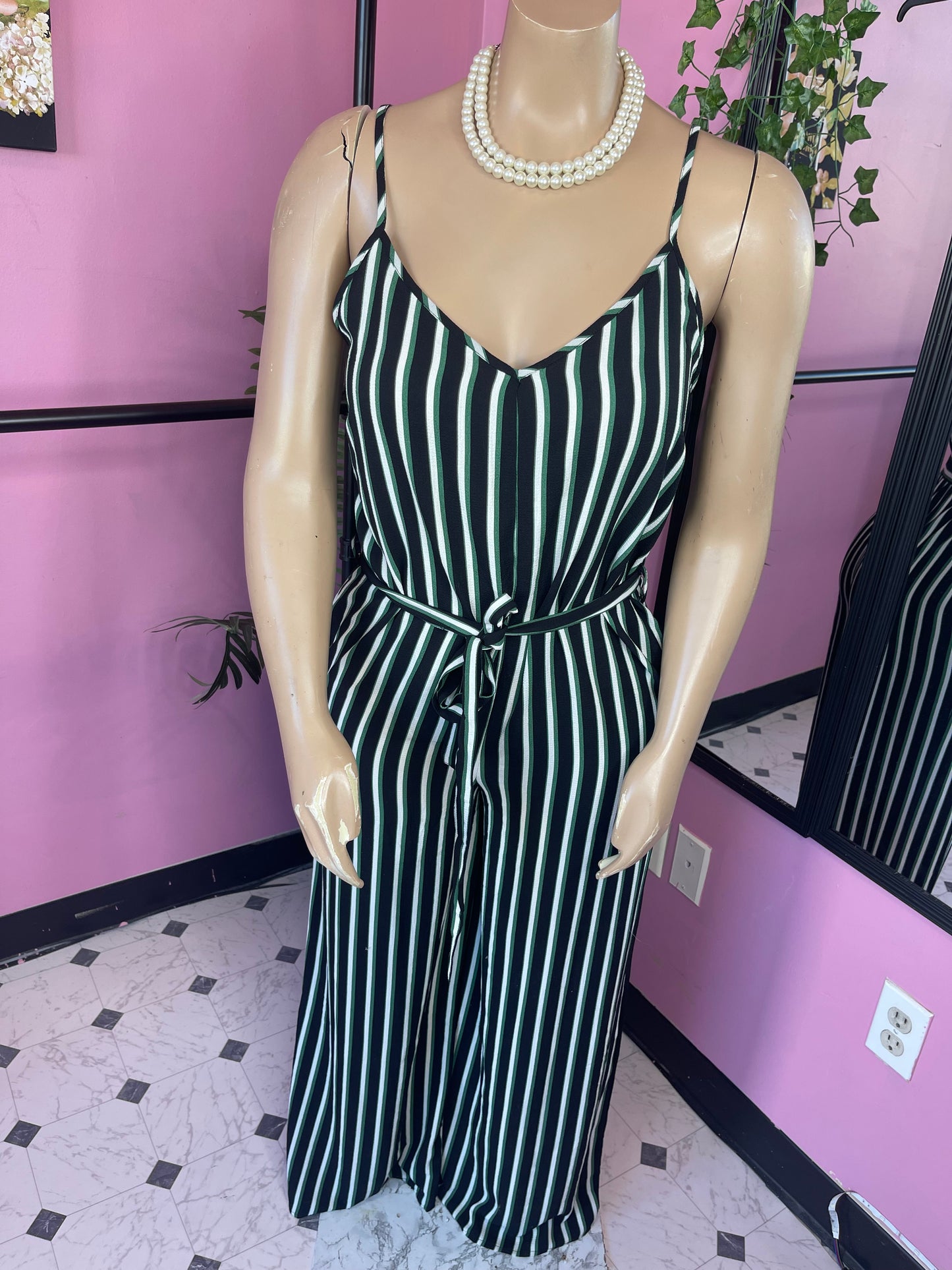 NEW Ambiance Black Green Jumpsuit Women sz Large