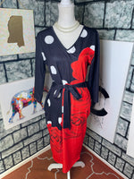Black red polka dot dress floral women sz large