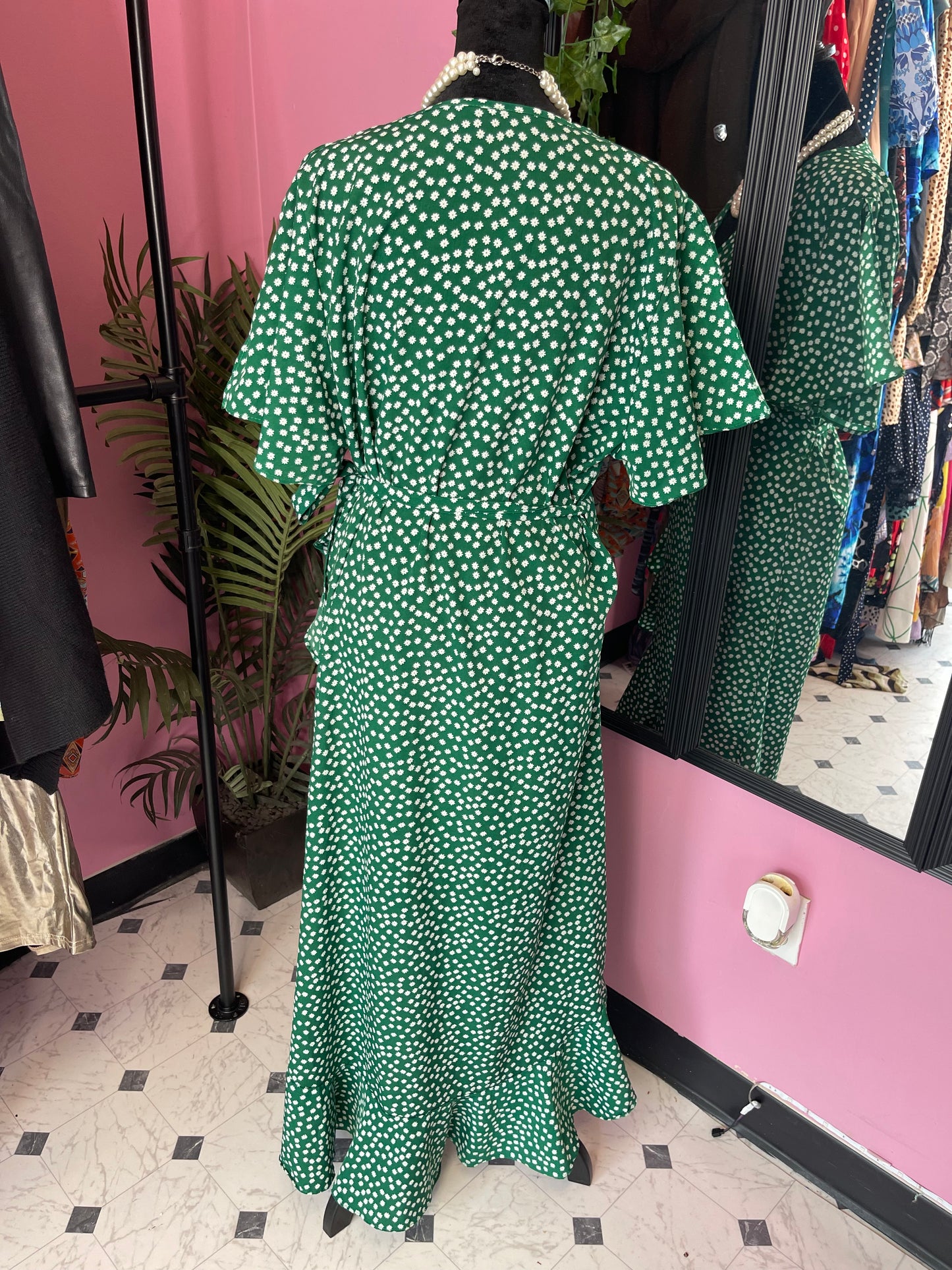 Green White Floral Dress Women sz XL