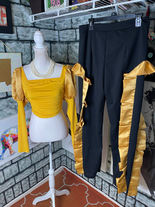 Gold Black Pants Set Women sz XL
