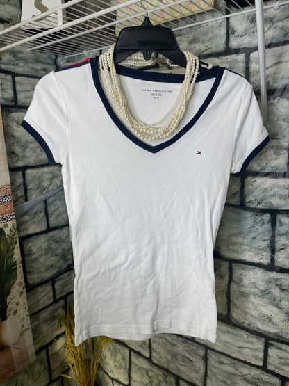 Tommy Hilfiger White V Neck Shirt Women sz Small