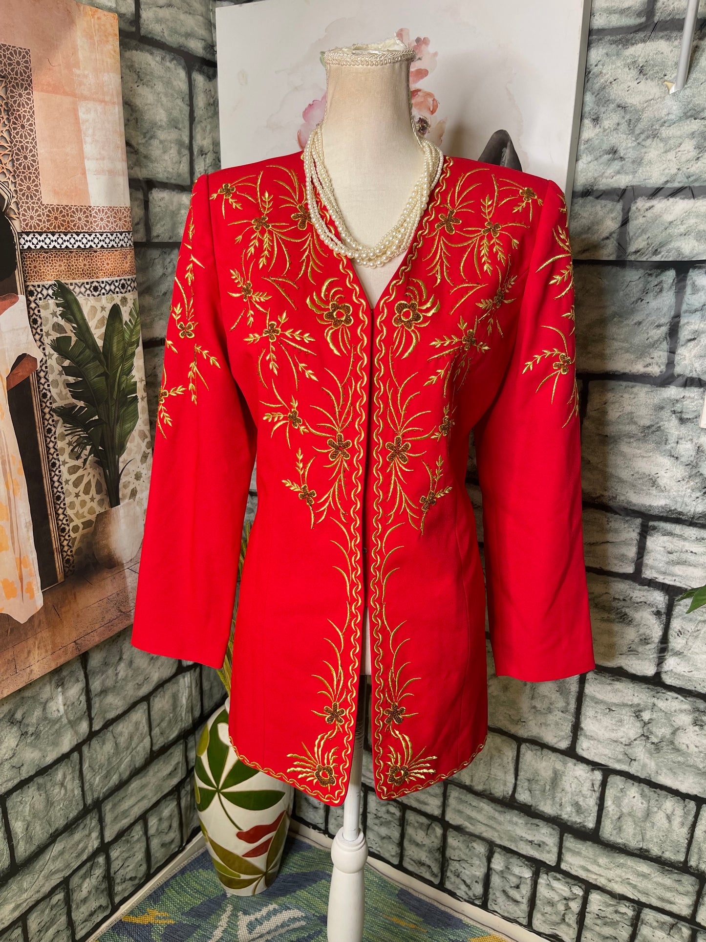 Fifth Sunday Red Gold Blazer Women sz 8