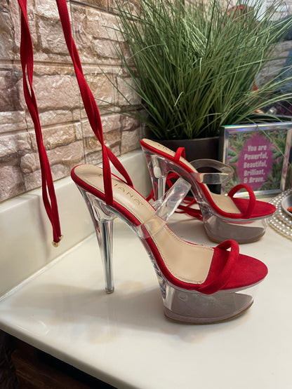 Liliana Red Clear High Heels Women sz 7.5