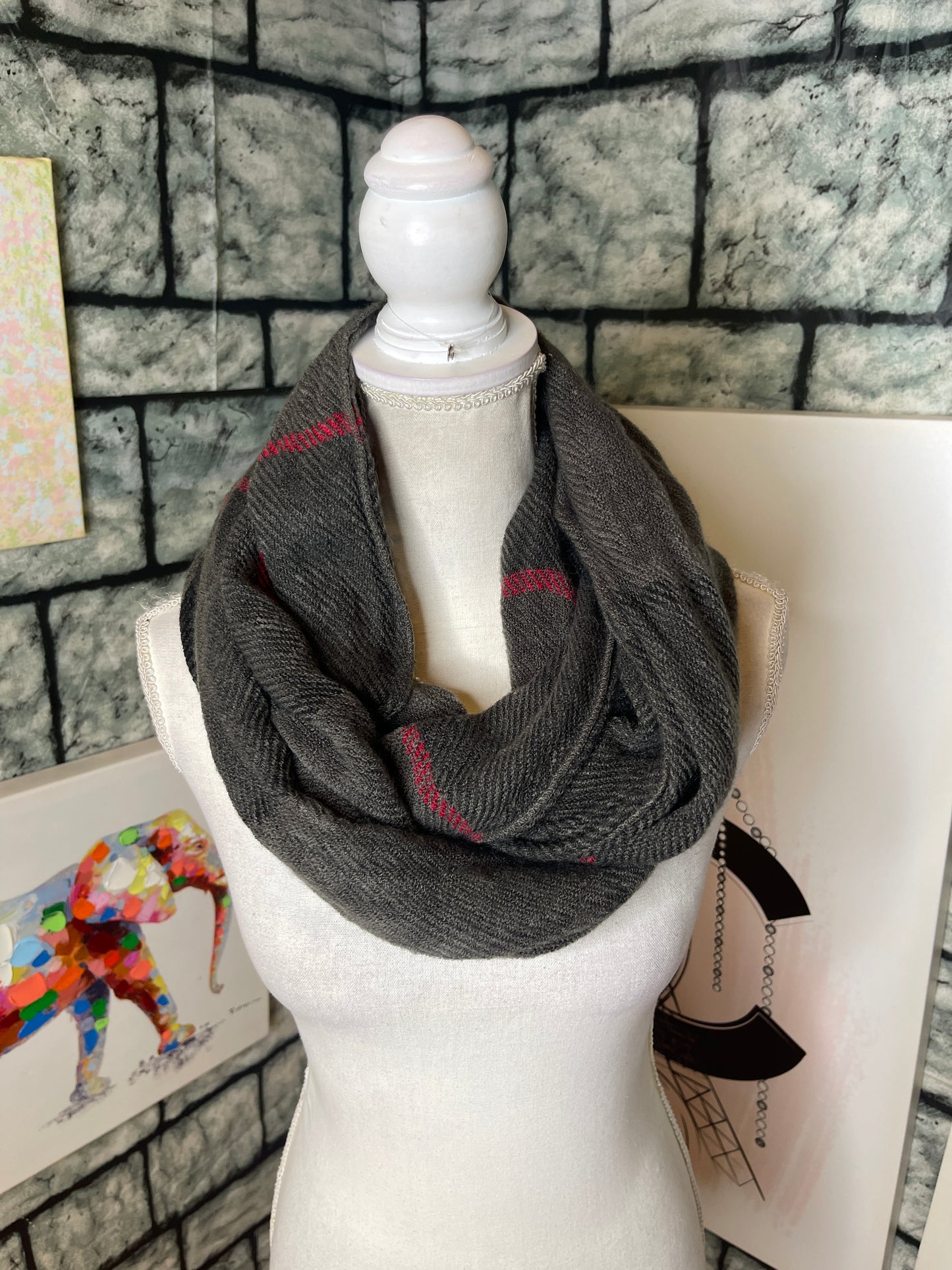 Gray Red Scarf