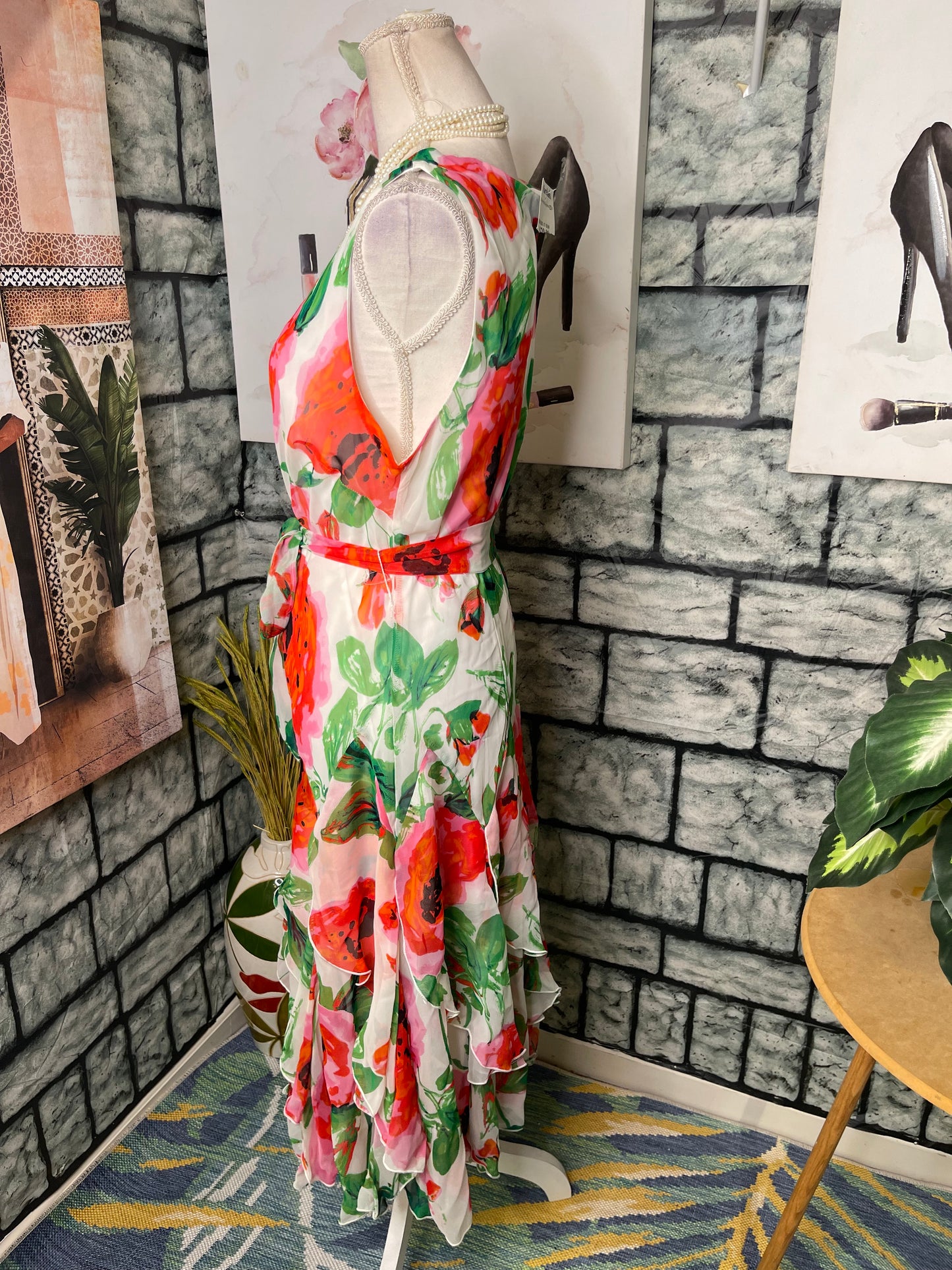 NEW Amanda Lane Pink Green Floral Dress Women sz 14