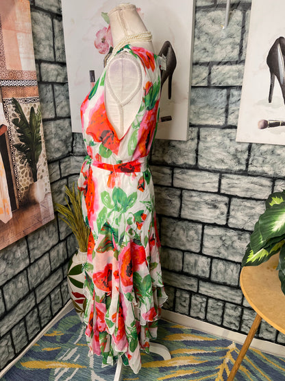 NEW Amanda Lane Pink Green Floral Dress Women sz 14