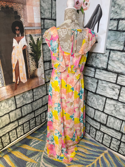 NEW Cato Yellow Pink Print Dress Women sz Large
