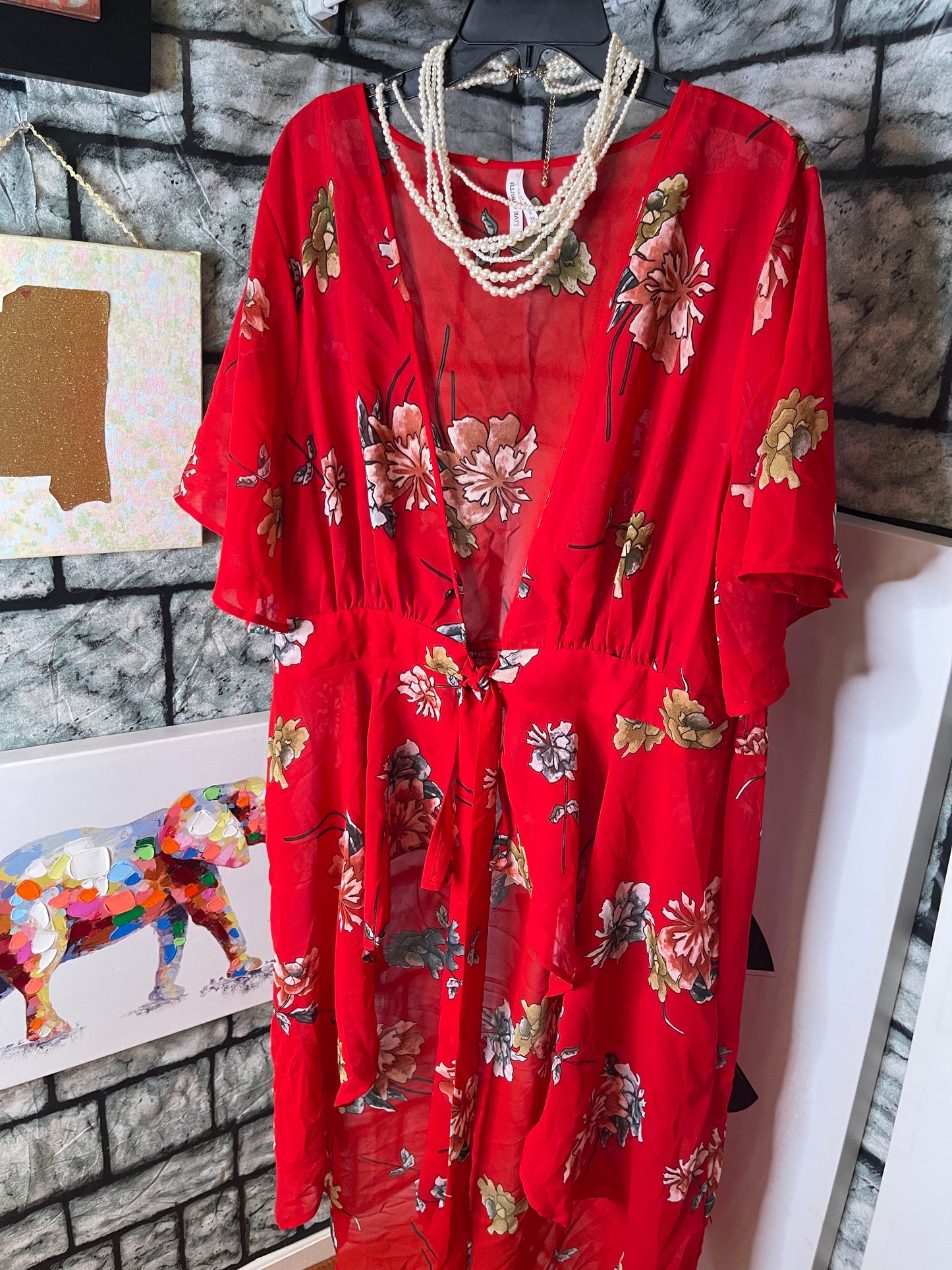 LIVE 4 Truth Red Floral Blouse Women sz 3XL