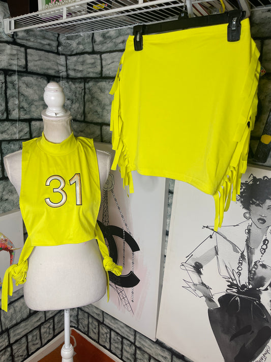 Neon Yellow 2 piece skirt set Women sz Medium