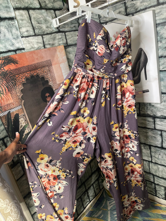 Xhilaration Purple Floral Jumpsuit Women sz 2XL