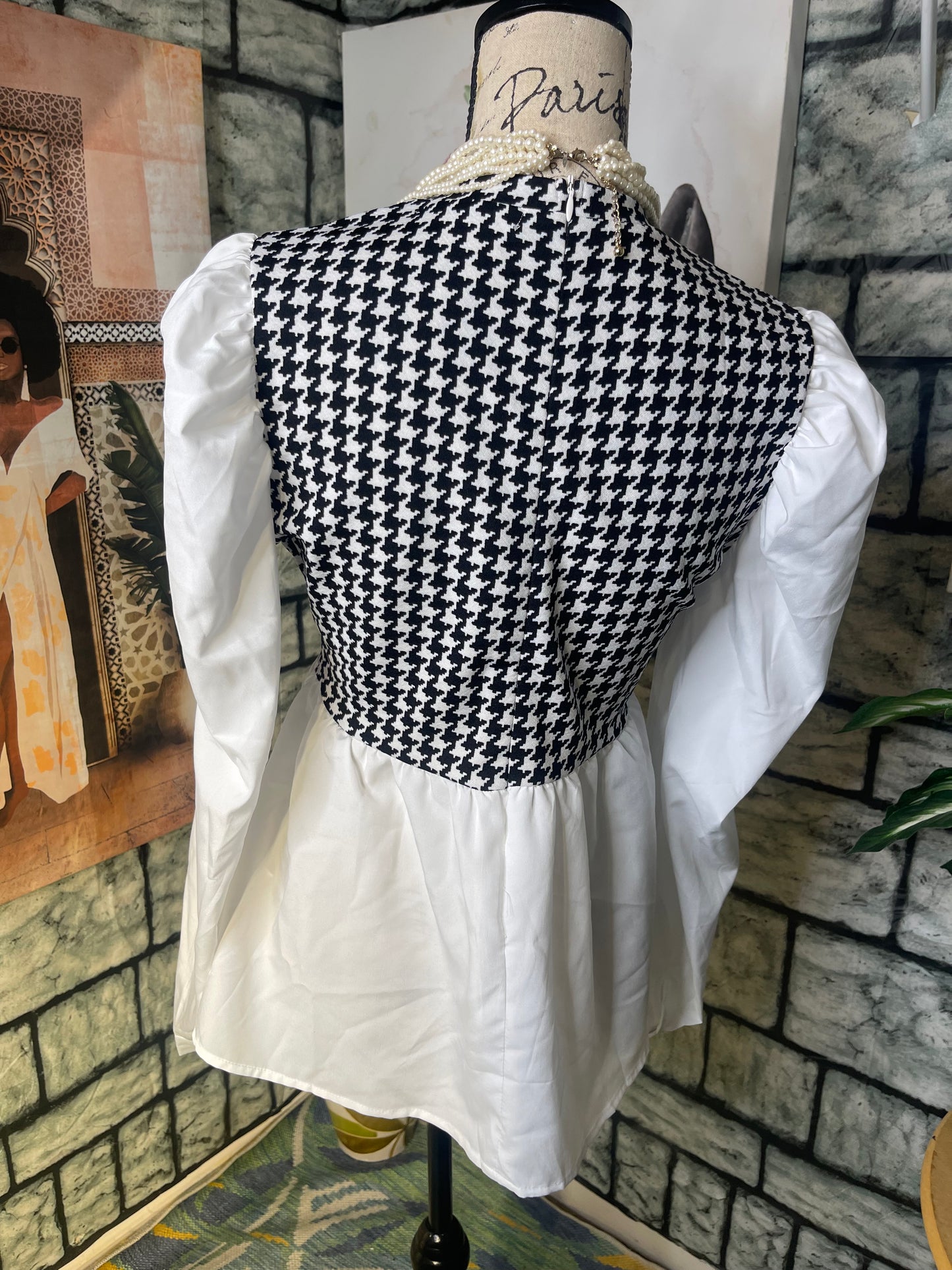Miss Sparkling Black White Blouse Women sz Large